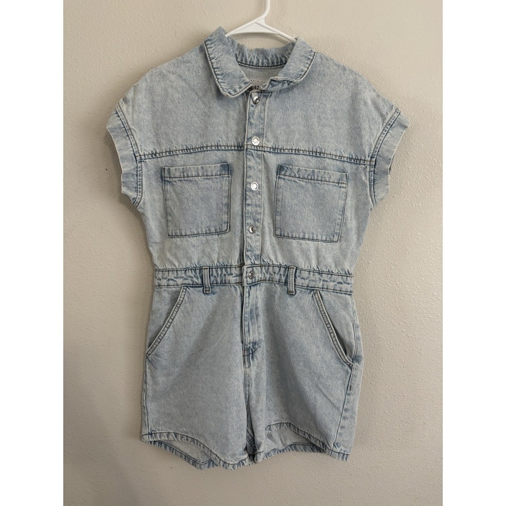 Primark Denim Co Women's 10 Light Wash Denim Romper Utility Short Jumpsuit